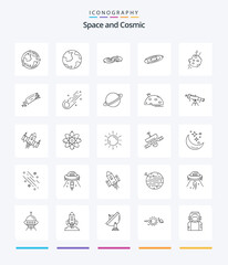 Creative Space 25 OutLine icon pack  Such As moon. planet. system. comet. meteor