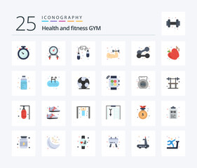 Gym 25 Flat Color icon pack including water. drink. exercise. bottle. food