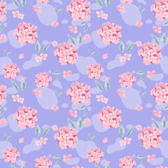 Vintage watercolor flower seamless pattern on purple background. For wrappers, wallpaper, poster card, fabric.