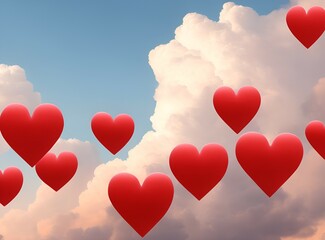 Obraz na płótnie Canvas the sunset, clouds shaped like hearts, floating hearts