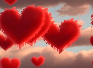Obraz na płótnie Canvas the sunset, clouds shaped like hearts, floating hearts