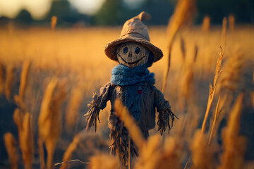 scarecrow in field - obrazy, fototapety, plakaty