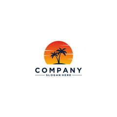 coconut tree and sunset logo in white background