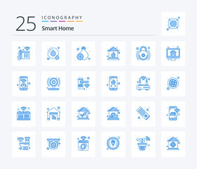 Smart Home 25 Blue Color icon pack including smart lock. home. lighting. control. home