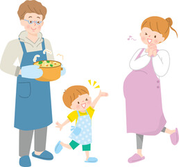 シチューを作る親子のベクターイラスト素材