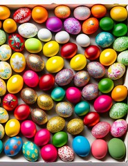 Fototapeta premium easter eggs in a nest on a white background.