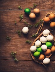 Obraz premium easter eggs in basket on wooden table