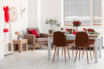 Interior of dining room decorated for Valentine's Day