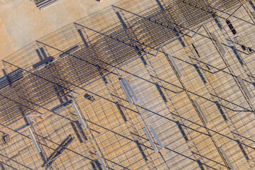 Under construction warehouse roof truss metal frame steel framework during construction