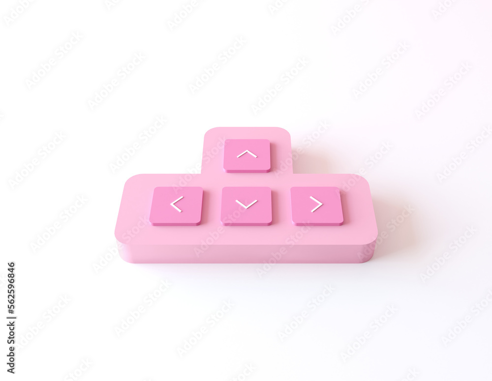 Fototapete tiny little pink keyboard arrow cursor keys buttons 3d. pink minimal abstract technology equipment b