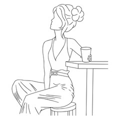 sketch of a girl in a bar in vector graphic