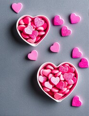 Obraz premium valentine's day background. hearts and lights, heart shaped lights on a pink background, valentine's day background with hearts and pink ribbon.