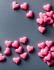 valentine's day background. hearts and lights, heart shaped lights on a pink background, valentine's day background with hearts and pink ribbon.