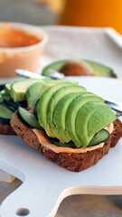 Avocado and Cucumber toast on plate