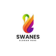 Vector Logo Illustration Swan Gradient Colorful Style.