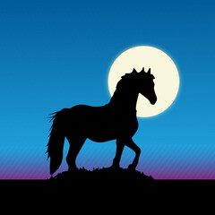 Fototapeta na wymiar silhouette of horse in the moonlight