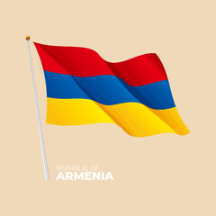 Armenia national flag waving at the flagpole. Vector 3D