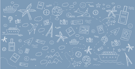 Travel theme doodle set background vector illustration. © theeve