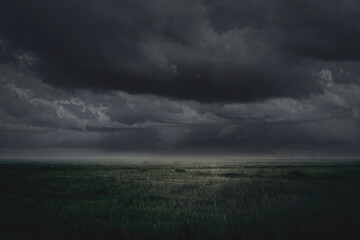 empty lawn at dark cloud