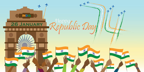 26 january- happy 74th Republic Day celebration background, Vector Illustration Of Republic Day India, Banner, card, poster. editable design.