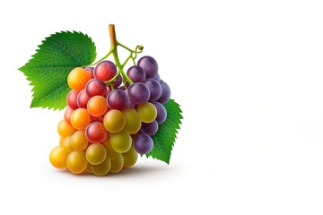 Fresh fruits. grape with leaves isolated on white. With clipping path. Full depth of field. Grapes. generative ai