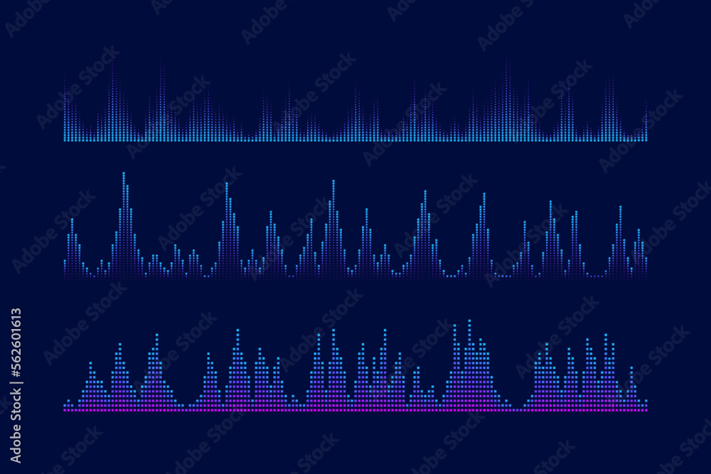 Aufkleber Sound equalizer and visualication set. Music wave bars collection. Podcast, audio tracks or voice messages. Diagram, chart or signal concepts. 