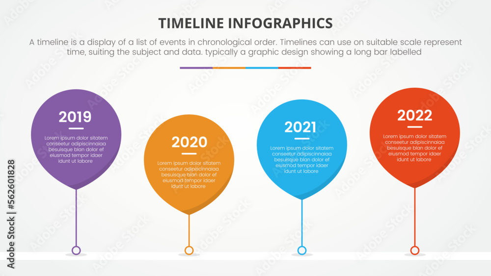 Aufkleber timeline infographic concept with balloon shape timeline description for slide presentation with 4 p