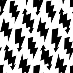 Black lightning bolts seamless pattern. Thunderbolts repeating background. Storm and lightning strikes ornament wallpaper. Energy power or electricity voltage symbols.