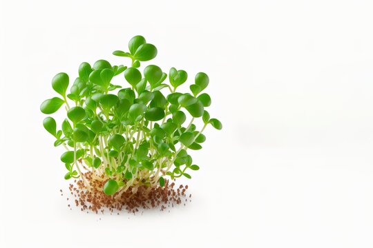 Cress isolated. Fresh vegetable isolated. Fresh organic mustard and cress leaves isolated on a white background. generative ai