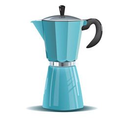 An illustration of a blue coffee maker, Italian style coffee maker, mocha,  blue coffee pot, coffee machine.