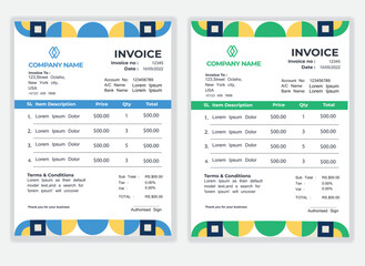 Obraz premium Business Minimal Corporate Invoice design template vector illustration bill form price . Creative template and stationery design payment agreement design template Cash Memo, Vector Quotation Design