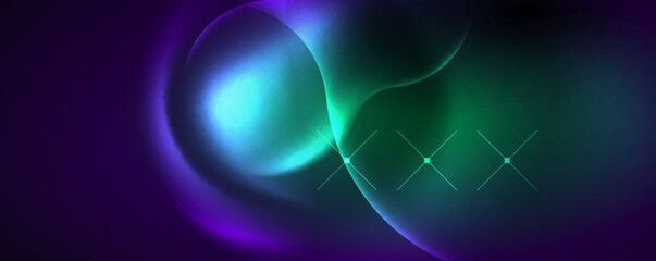 Neon glowing waves, magic energy space light concept, abstract background wallpaper design