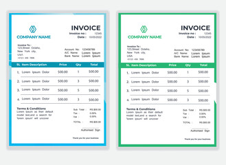 Business Minimal Corporate Invoice design template vector illustration bill form price . Creative template and stationery design payment agreement design template Cash Memo, Vector Quotation Design