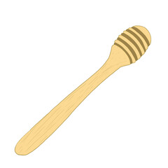 Wooden Honey Dipper, Wooden dipper isolated on white background. Honey stick or spoon. Traditional food utensil. Honey scoop icon or logo.Stock vector illustration