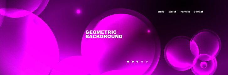Shiny neon circles and bubbles, dark abstract background with blurred magic neon light, wallpaper design