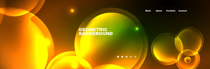 Shiny neon circles and bubbles, dark abstract background with blurred magic neon light, wallpaper design