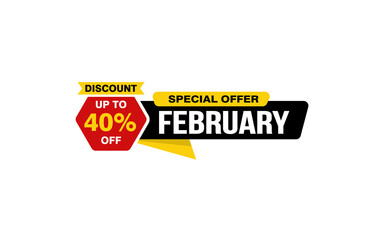 40 Percent FEBRUARY discount offer, clearance, promotion banner layout with sticker style. 