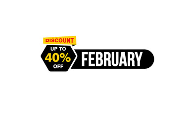 40 Percent FEBRUARY discount offer, clearance, promotion banner layout with sticker style. 