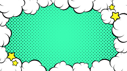 雲のフレームとドットの背景 　
雲は白色　背景は緑色