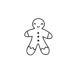 Vector illustration. Hand drawn doodle of Christmas cookies Gingerbread man. New year biscuit ginger man. Cartoon sketch. Isolated on white background