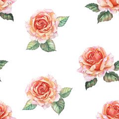 Orange Roses watercolor painting seamless background