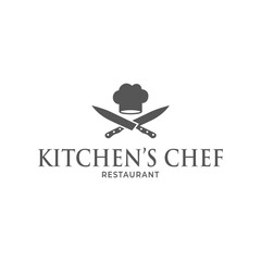 Chef Cooking Hat with Crossed Knife Vector Outline Logo, Kitchen Simple Black Icon