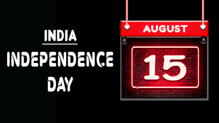 Happy Independence Day of India, 15 August. World National Days Neon Text Effect on background