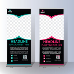 Roll Up Banner Signage Standee Template for Advertising and Multipurpose Use with Four Color Variations,display banner, brochure, x-banner, Standee Banner