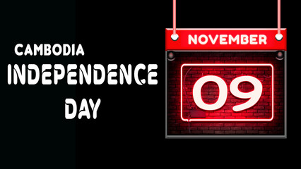 Happy Independence Day of Cambodia, 09 November. World National Days Neon Text Effect on background