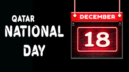 Happy National Day of Qatar, 18 December. World National Days Neon Text Effect on background