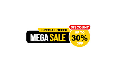 30 Percent MEGA SALE offer, clearance, promotion banner layout with sticker style. 
