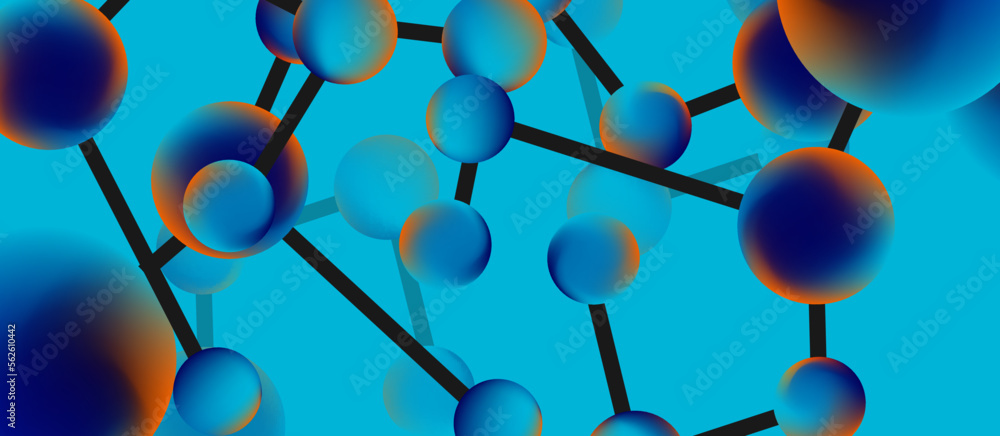 Poster line points connections geometric landing page background. fluid circles and spheres with liquid gra