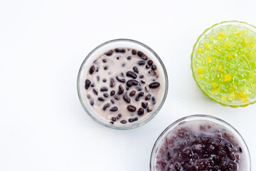 Thai dessert in glass bowls