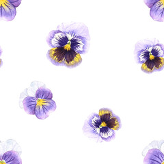 Purple Pansy Flower watercolor painting Seamless background